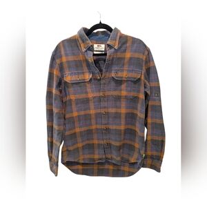 Fjallraven Ovik Heavyweight Flannel Shirt Men's L Blue Orange Plaid Button Down
